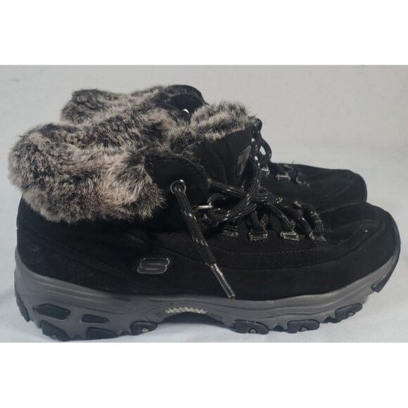 SKECHERS Winter Snow Boot Women 7.5 Brown Leather Faux Fur Lined Lace Up - Picture 4 of 16